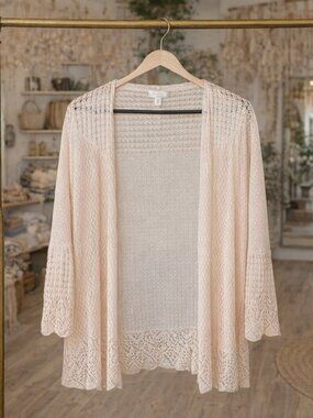 LC Lauren Conrad Open Knit Lace Cardigan Cream Blush | Women’s Medium